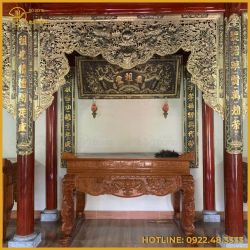 Bộ cửa võng tứ linh bằng đồng vàng làm màu giả cổ