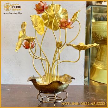 Bó hoa sen 11 cành bằng đồng vàng