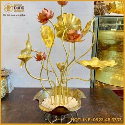 Bó hoa sen 11 cành bằng đồng vàng