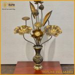 Bó hoa sen 9 cành bằng đồng làm màu giả cổ