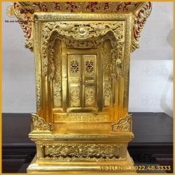 Khám thờ bằng đồng vàng hoa văn cổ kính tinh xảo cao 68cm