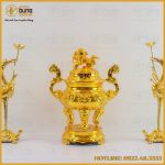 Bộ tam sự hạc đỉnh chạm sòi dát vàng 9999