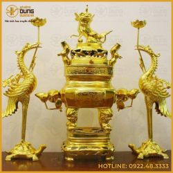 Bộ tam sự hạc đỉnh vuông mạ vàng cao cấp