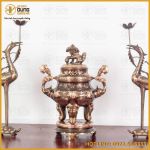 Bộ tam sự hạc đỉnh chạm sòi đồng đỏ cạo màu