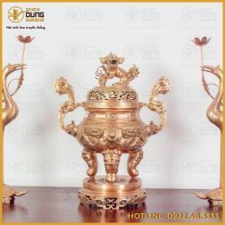 Bộ tam sự hạc bằng đồng đỏ đỉnh chạm song long chầu nguyệt