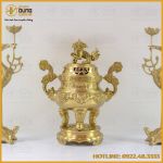 Bộ tam sự hạc đỉnh chạm sòi đồng vàng