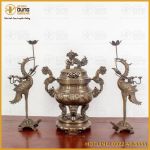 Bộ tam sự hạc đỉnh chạm sòi làm màu giả cổ