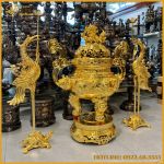 Bộ tam sự hạc song long chầu nguyệt mạ vàng cao cấp