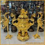 Bộ tam sự hạc song long chầu nguyệt mạ vàng cao cấp