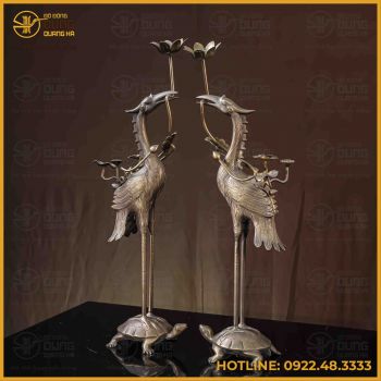 Hạc thờ đồng vàng hun cao 60cm