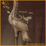 Hạc thờ đồng vàng hun cao 60cm