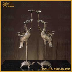 Hạc thờ đồng vàng hun cao 60cm