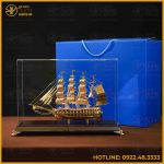 Thuyền buồm đồng vàng mạ vàng cao 50cm