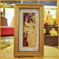 Tranh phú quý cát tường bằng đồng dát vàng kích thước 31x45cm
