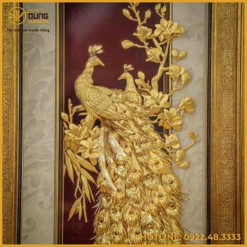 Tranh phú quý cát tường bằng đồng dát vàng kích thước 31x45cm