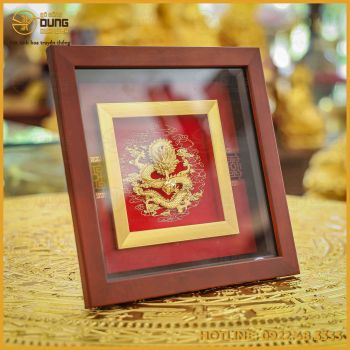 Quà tặng tranh rồng dát vàng kích thước 23x23cm