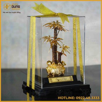Quà tặng cây trúc đồng vàng mạ vàng kích thước 17x22cm