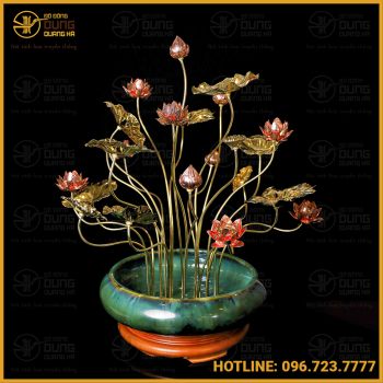 Chậu hoa sen bằng đồng 23 bông cao 70cm
