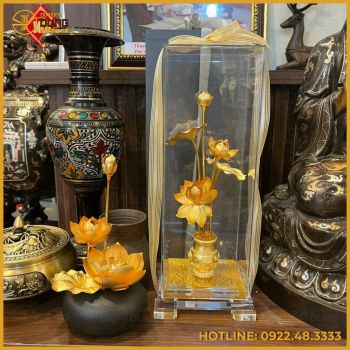 Quà tặng hoa sen bằng đồng mạ vàng tinh xảo