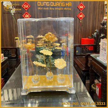 Hộp quà tặng hoa sen bằng đồng mạ vàng