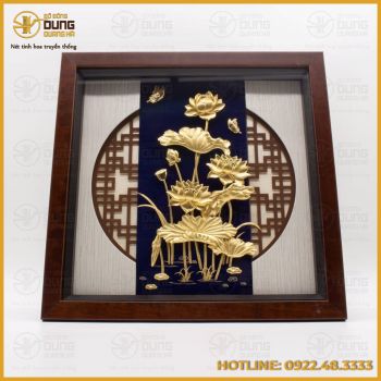 Tranh lưu niệm hoa sen bằng đồng mạ vàng cao cấp