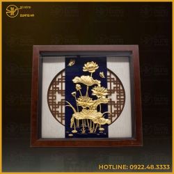 Tranh lưu niệm hoa sen bằng đồng mạ vàng cao cấp