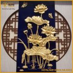 Tranh lưu niệm hoa sen bằng đồng mạ vàng cao cấp