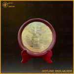 Tranh đĩa Khuê Văn Các để bàn đồng vàng