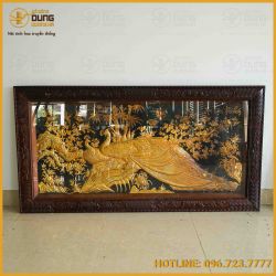 Tranh vinh hoa phú quý bằng đồng dát vàng nền đen