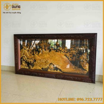 Tranh vinh hoa phú quý bằng đồng dát vàng nền đen