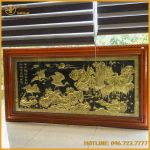 Tranh sen hạc đồng vàng nền đen
