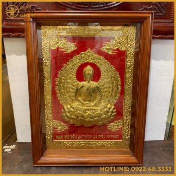 Tranh Phật Thích Ca bằng đồng dát vàng cao cấp