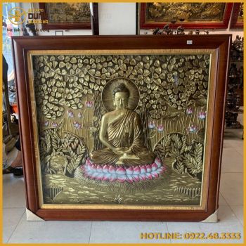 Tranh Phật Thích Ca Mâu Ni bằng đồng làm màu cổ kính