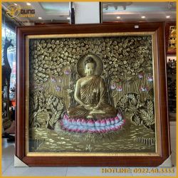 Tranh Phật Thích Ca Mâu Ni bằng đồng làm màu cổ kính