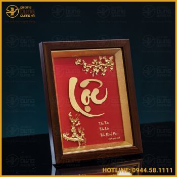 Tranh chữ Lộc đồng vàng mạ vàng đầy đủ kích thước