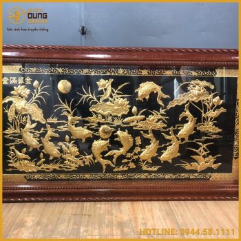 Tranh cửu ngư quần hội đồng vàng mạ vàng đầy đủ kích thước