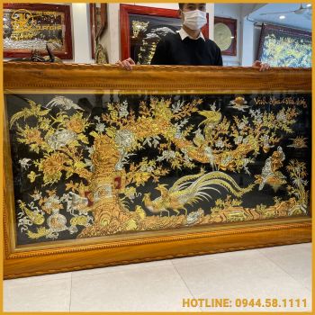 Tranh Vinh Hoa Phú Quý đồng đỏ khảm tam khí 