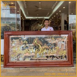 Tranh Vinh Quy Bái Tổ đồng đỏ khảm tam khí