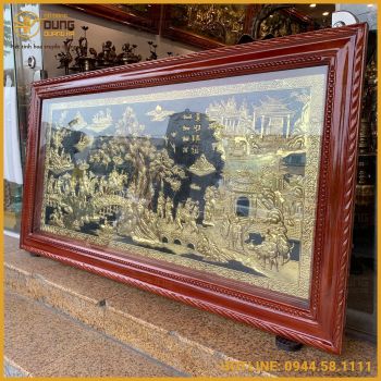 Tranh Vinh Quy Bái Tổ đồng vàng dát vàng 9999