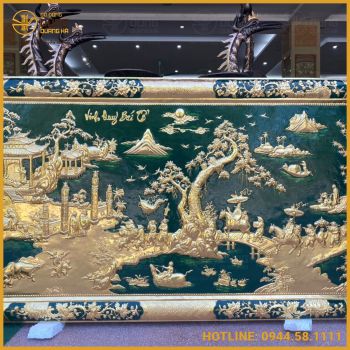 Tranh vinh quy bái tổ đồng vàng nền đỏ, đen, xanh đầy đủ kích thước