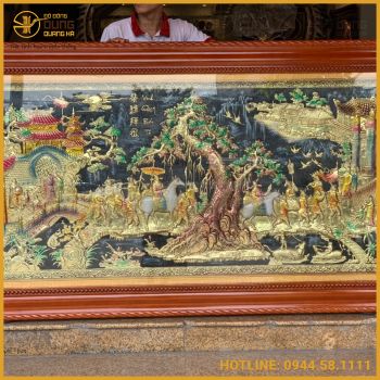 Tranh vinh quy bái tổ đồng vàng sơn màu đầy đủ kích thước