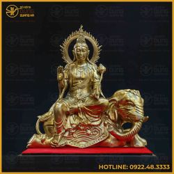 Tượng bồ Tát Phổ Hiền đồng vàng mộc kích thước 30x30x15cm nặng 5kg