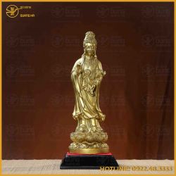 Tượng Phật Quán Thế Âm đồng vàng làm màu cao 36cm ngang 12cm nặng 6kg