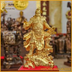 Tượng Quan Vân Trường đứng bệ tùng dát vàng cao 63cm