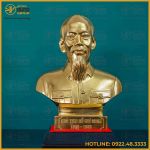 Tượng Bác Hồ bán thân đồng đỏ dát vàng kích thước 34x24cm