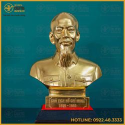 Tượng Bác Hồ bán thân đồng đỏ dát vàng kích thước 34x24cm