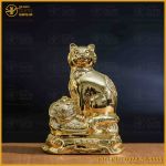Tượng mèo như ý  đồng vàng mạ vàng kích thước 17x13cm nặng 1kg