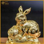 Tượng thỏ đồng vàng mạ vàng kích thước 15x12cm nặng 1,2kg
