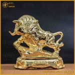 Tượng trâu đồng vàng mạ vàng kích thước 16x13cm nặng 1kg