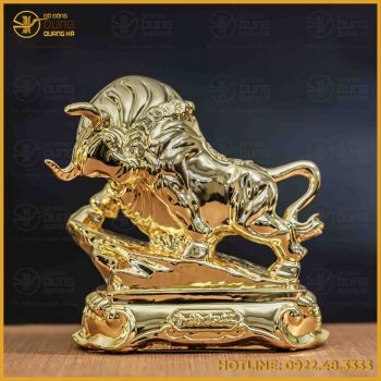 Tượng trâu đồng vàng mạ vàng kích thước 16x13cm nặng 1kg